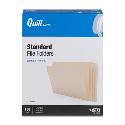 Quill Brand® File Folders, Straight Cut, Letter Size, Manila, 100/Box (740133)