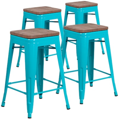 Flash Furniture Shania Industrial Metal Counter Height Stool without Back, Crystal Teal-Blue, 4-Pieces/Pack (4ETBT350324CBW)
