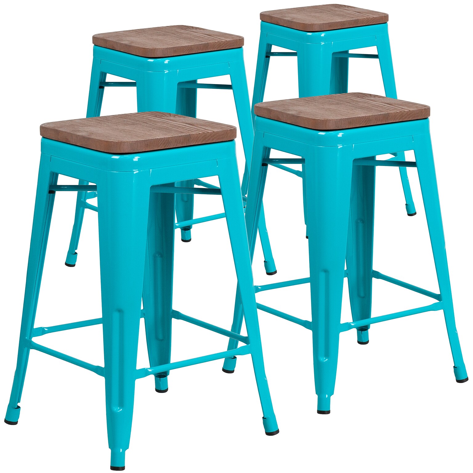Flash Furniture Shania Industrial Metal Counter Height Stool without Back, Crystal Teal-Blue, 4-Pieces/Pack (4ETBT350324CBW)
