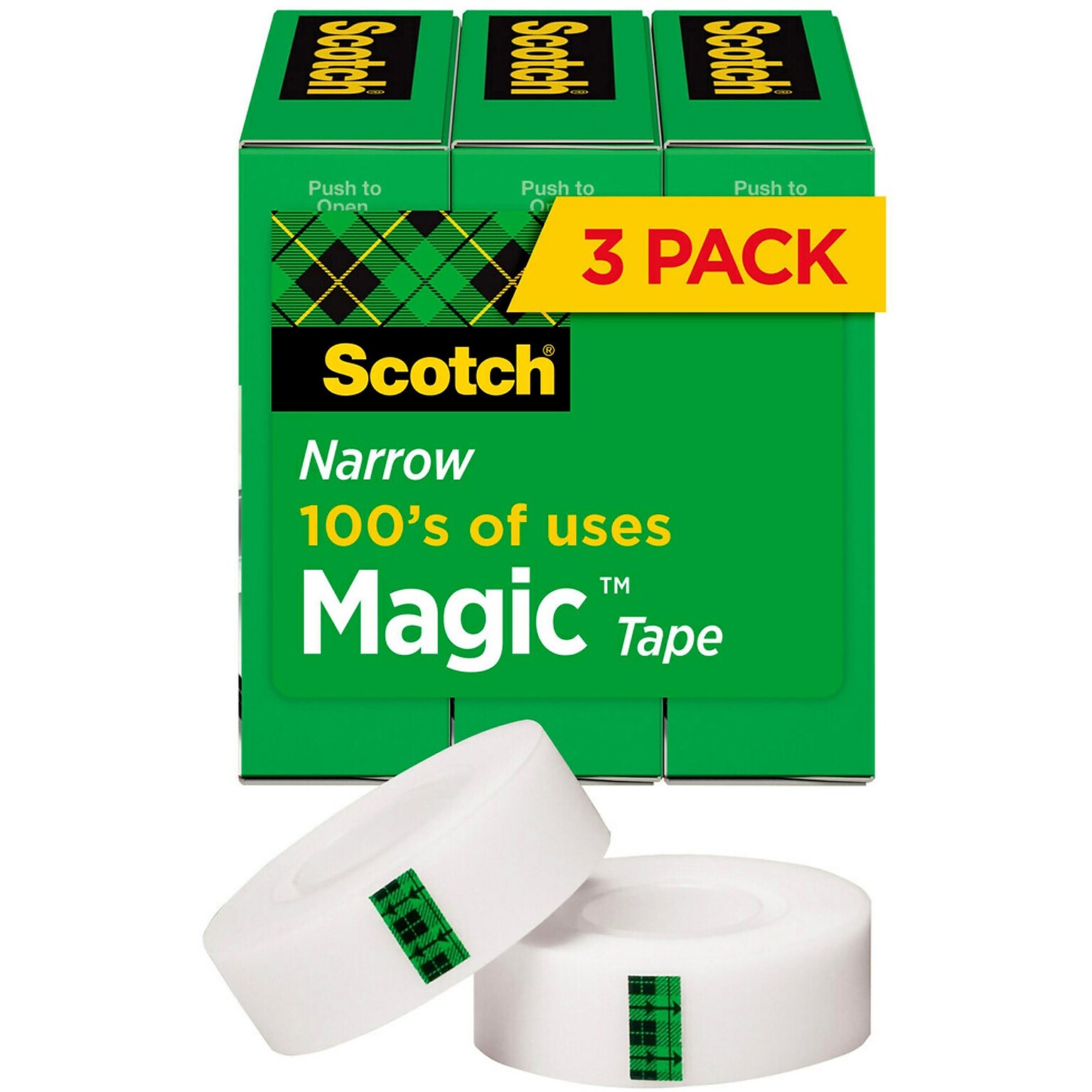 Scotch® Magic™ Invisible Tape, 1/2 x 36 yds., 3 Rolls/Pack (810H3)