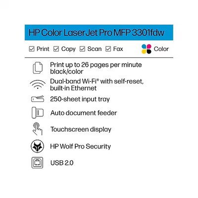 HP LaserJet Pro MFP 3301fdw Printer, 3-Year Warranty with Next Day Replacement & Toner Discounts Smart Bundle