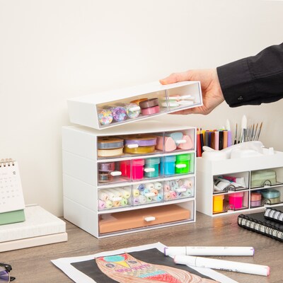 Mind Reader 11-Compartment Plastic Desk Organizer, White (ORG-WHT)