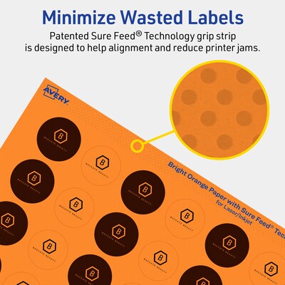 Avery Laser/Inkjet Multipurpose Circle Labels, 1" Dia., Bright Orange, 480/Pack (94500)