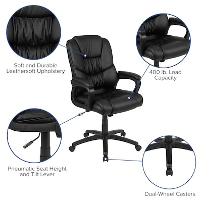 Flash Furniture Fundamentals Ergonomic LeatherSoft Swivel Big & Tall Office Chair, Black (CX1179HBK)