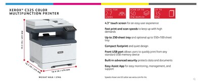 Xerox New Laser Printer, All-In-One, Print, Scan, Copy, Fax (C325/DNI )