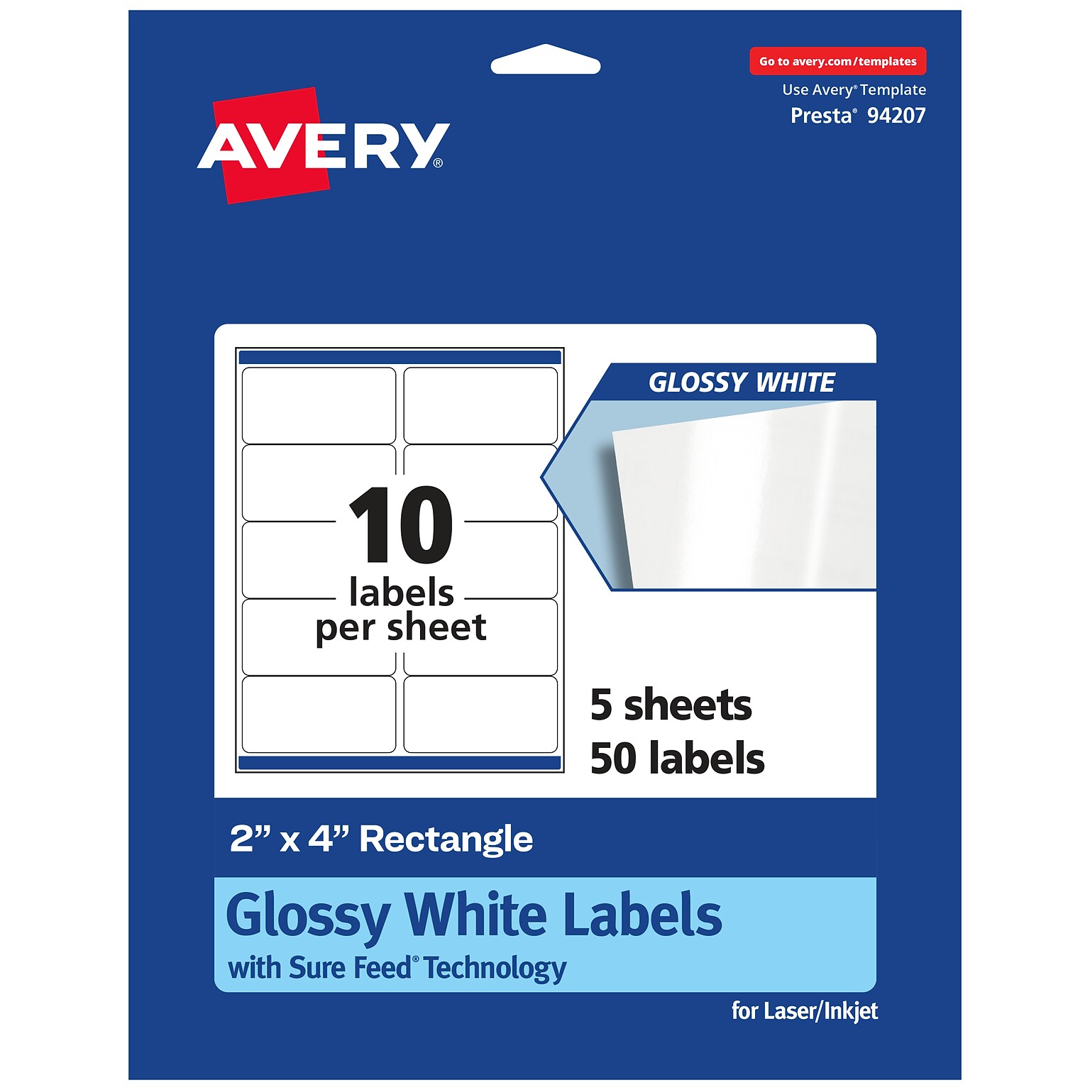 Avery Laser/Inkjet Rectangle Multipurpose Labels, 2 x 4, White, 50 Labels/Pack  (94207)
