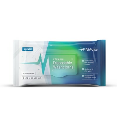 FifthPulse Premoisten Disposable Washcloths, Alcohol Free, Infused Aloe & Lanolin,  40 Pack / 5 Coun