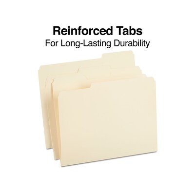 Staples® Recycled Reinforced File Folders, 1/3 Cut Tab, Letter Size, Manila, 50/Box (TR452830)