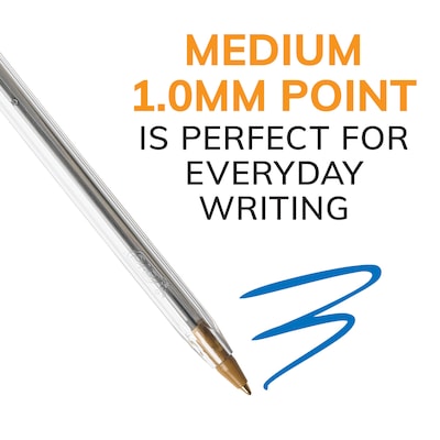 BIC Cristal Ballpoint Pens, Medium Point, Blue Ink, Dozen (10126/MS11BL)