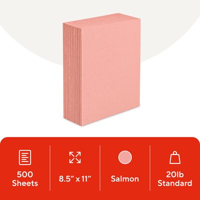 Staples Pastel 30% Recycled Color Copy Paper, 20 lbs., 8.5 x 11, Salmon, 500/Ream (14783)