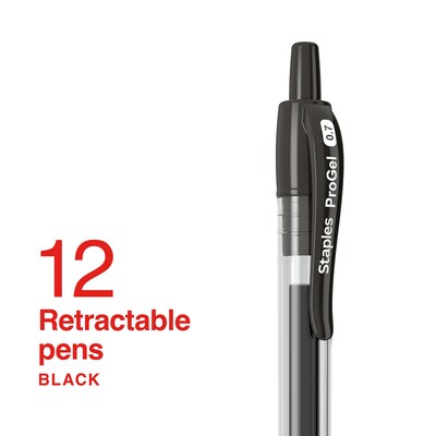 Staples ProGel™ Retractable Gel Pen, Fine Point, 0.7mm, Black Ink, Dozen (ST62095)
