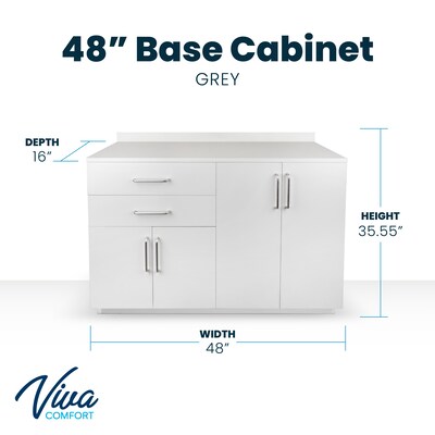 Viva Comfort 36'' H x 48" Exam Room Medical Cabinet with 24" Right Side Desk, 4 Doors, 2 Drawers, Gray (902-48NS-GRY-AO)