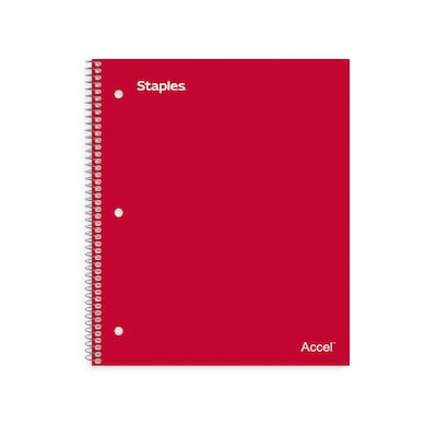 Staples Premium 1-Subject Notebook, 8" x 10.5", Wide Ruled, 100 Sheets, Red (TR20958)