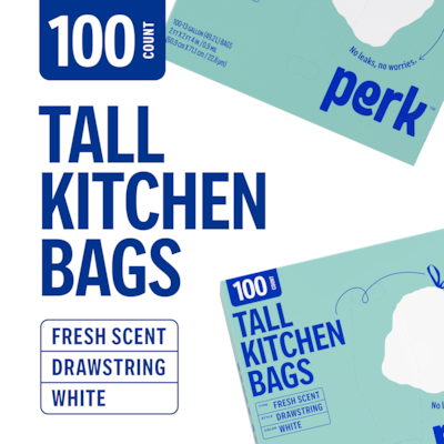 Perk™ 13 Gallon Scented Kitchen Trash Bag, 28" x 24", Low Density, 0.9 mil, White, 100 Bags/Box (PK56751)