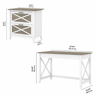 Bush Furniture Key West 48" Writing Desk with File Cabinet, Shiplap Gray/Pure White (KWS003G2W)