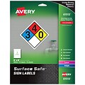 Avery Surface Safe Laser/Inkjet Label Safety Signs, 8 x 8, White, 1 Label/Sheet, 15 Sheets/Pack (6