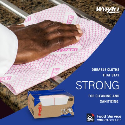 WypAll CriticalClean Fabric Food Service Cloths, 23.5" x 12.5", Red, 200 Cloths/Pack (51639)
