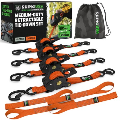 Rhino USA 1 x 10 Retractable Ratchet Straps - Orange