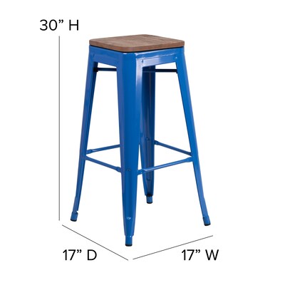Flash Furniture Lily Industrial Metal Barstool without Back, Blue (CH3132030BLW)