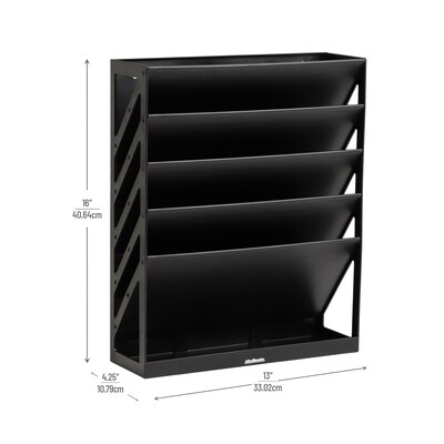 Mind Reader 5-Compartment Mountable Plastic Vertical File Storage, Black (WALLANCH-BLK)