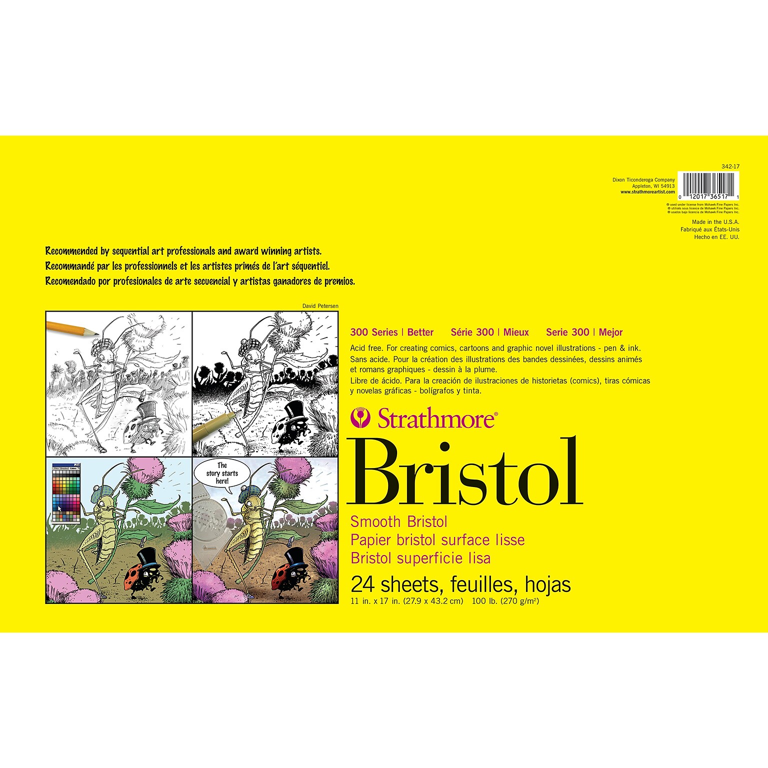 Strathmore 300 Series 11 x 17 Tape Bound Bristol Sketch Pad, 24 Sheets/Pad (STTP3421703)