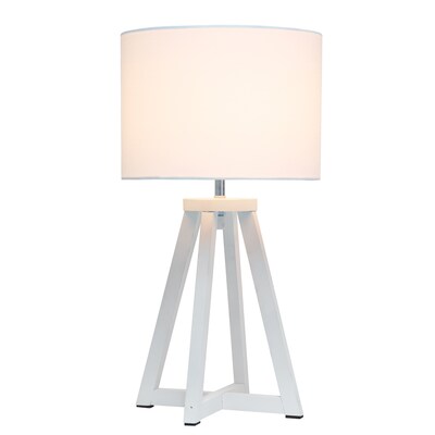 Simple Designs Interlocked Triangular White Wood Table Lamp with White Fabric Shade (LT1069-WOW)