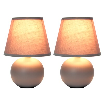 Creekwood Home Nauru 8.66 Traditional Petite Ceramic Orb Base Bedside Table Desk Lamp, Gray, 2/Pack