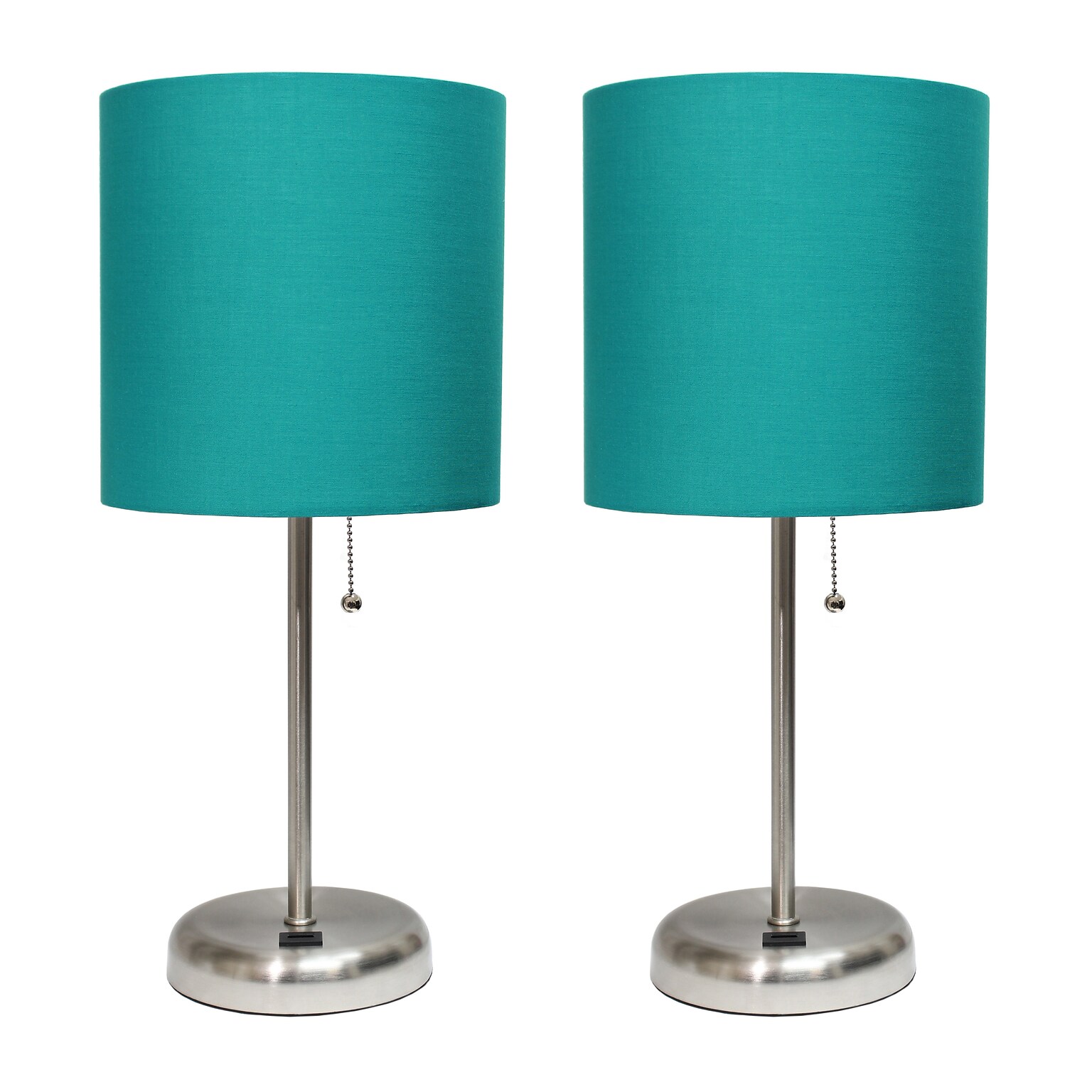 Creekwood Home Oslo Duo 19.5 LED Table Lamp with USB Port, Brushed Steel/Teal Shade, 2/Set (CWT-2012-TL-2PK)