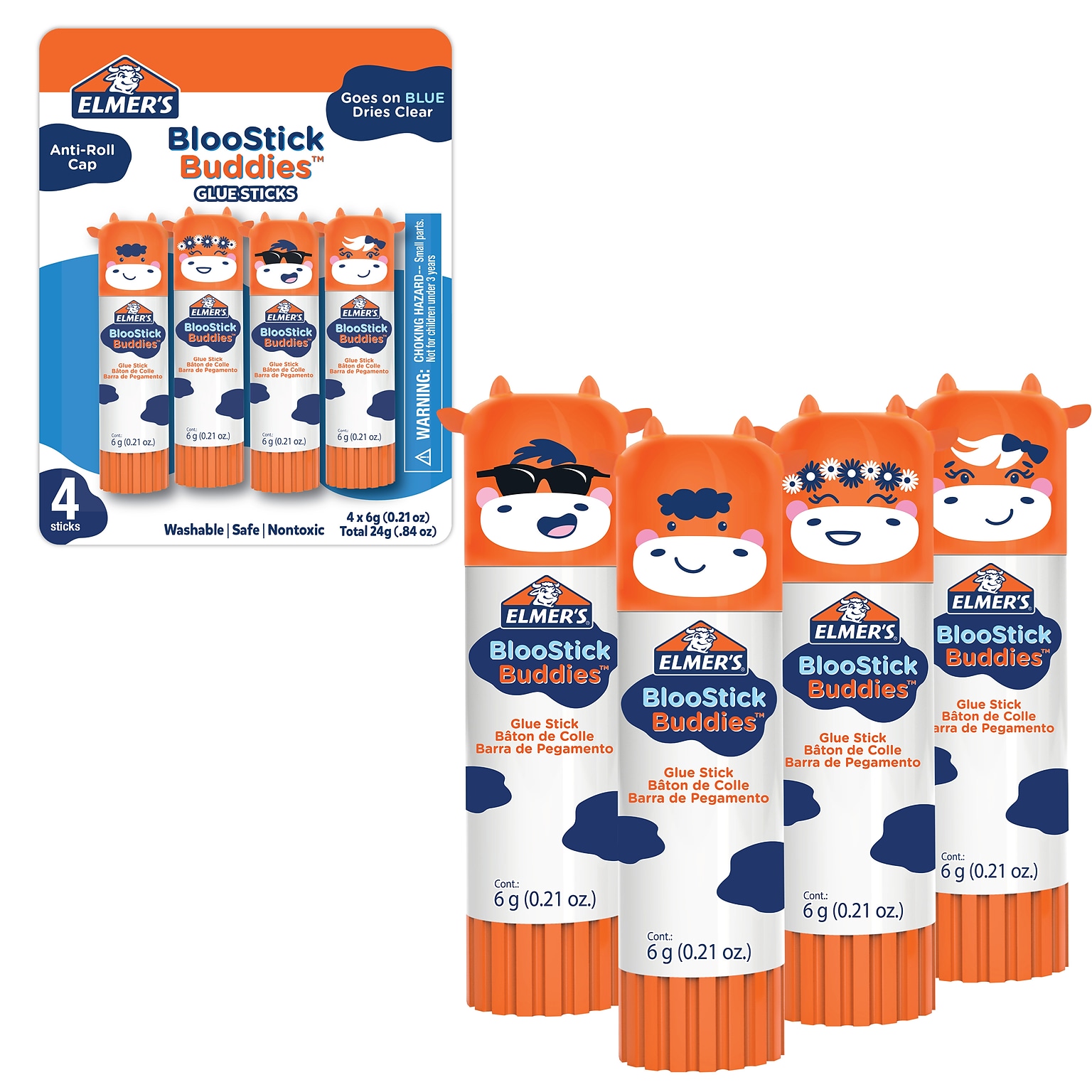 Elmers BlooStick Buddies Washable Removable Glue Sticks, 4/Pack (2213740)