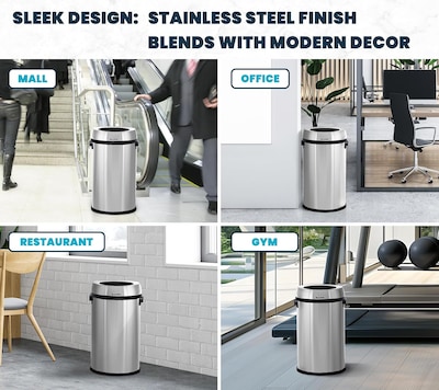 Alpine Industries Stainless Steel Trash Can, 17 Gallon (470-65L)