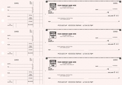 Custom 3-On-A-Page Business Size Checks, Side-Tear Voucher, Standard Color, 1 Ply, 1 Color Printing, 8.25" x 3", 250/Pk