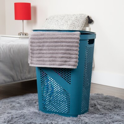 Mind Reader Perforated Plastic Hamper with Lid, Blue, 2/Set (2HBIN60-BLU)