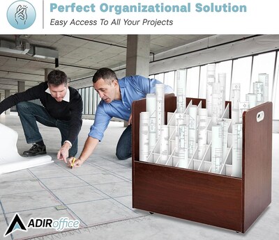 AdirOffice 50-Slot Mobile Roll File, 28.5"H x 30"W x 15.75"D, Mahogany (626-MA-KIT1)