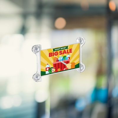 Azar Displays Window Sign Holder with Suction Cups, Front Loading, Clear Acrylic, 2/Pack (106627)