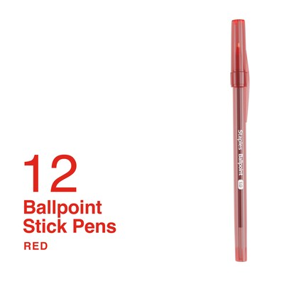 Staples Ballpoint Pen, Medium Point, 1.0mm, Red Ink, Dozen (ST52859	)