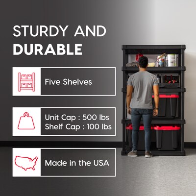 Iris 5-Shelf Plastic Shelving Unit, 73.4" x 35.9" x 17.9", Black (140103)