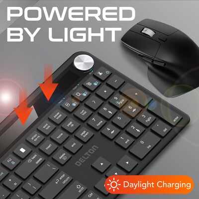 Delton S90 Solar Wireless Ergonomic Keyboard & Optical Mouse Combo, Black (DKWS90BD1)