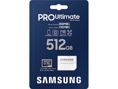 Samsung PRO Ultimate 512GB microSDXC Memory Card with Adapter, U3 Class, UHS-I, V30 (MB-MY512SA/AM)