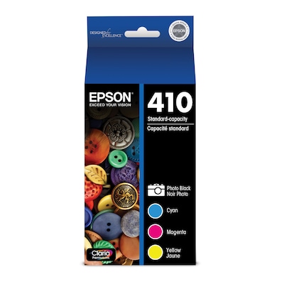 Epson T410 Cyan/Magenta/Yellow/Photo Black Standard Yield Ink Cartridge, 4/Pack   (T410520S)