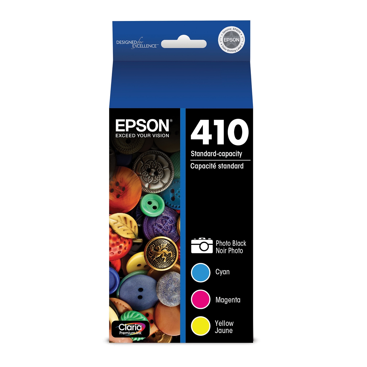 Epson T410 Cyan/Magenta/Yellow/Photo Black Standard Yield Ink Cartridge, 4/Pack   (T410520S)