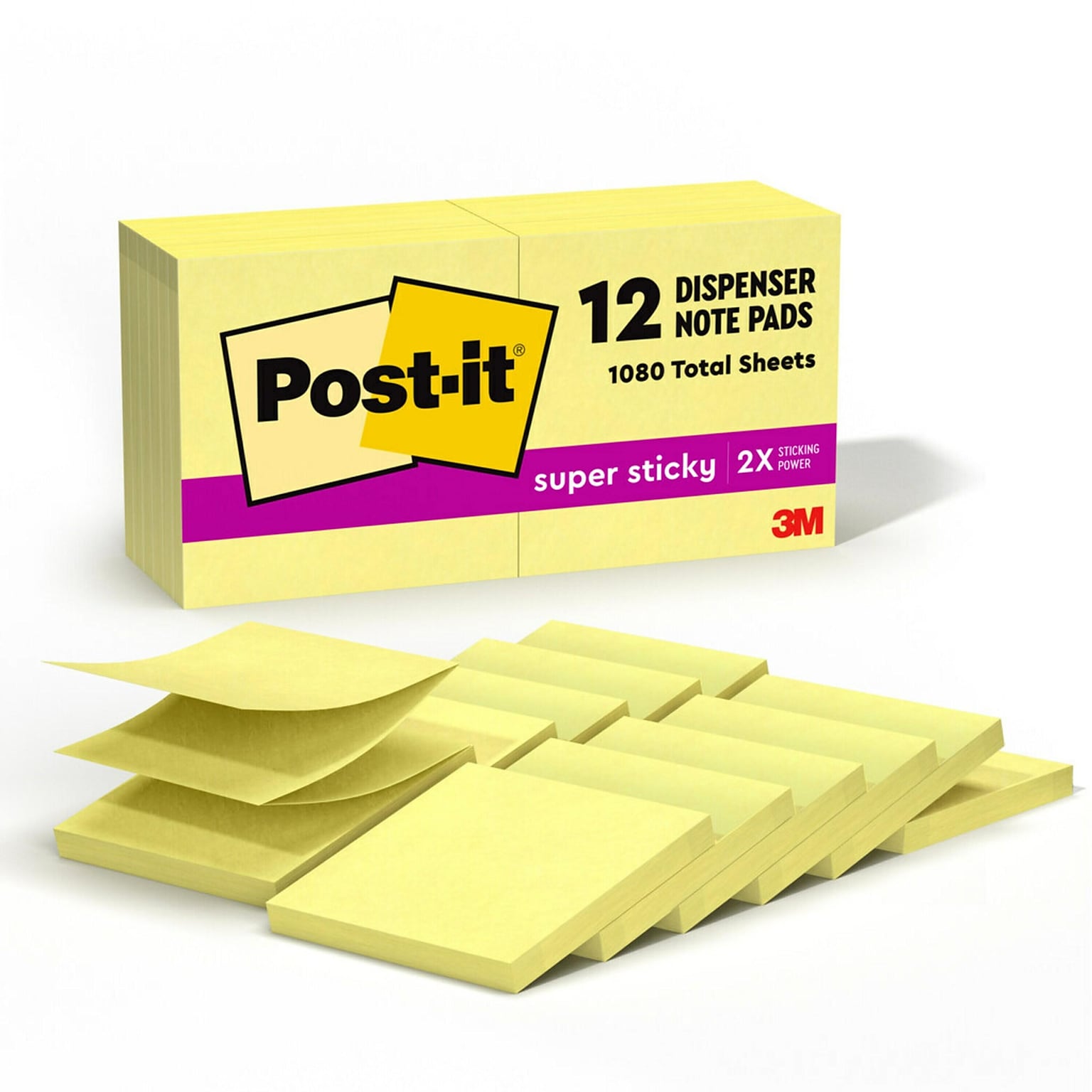 Post-it Super Sticky Pop-up Notes, 3 x 3, Canary Collection, 90 Sheet/Pad, 12 Pads/Pack (R33012SSCY)