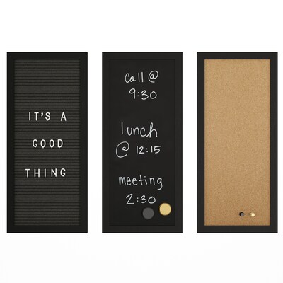 Martha Stewart Everette Cork Board, Chalk Board, Letter Board Set, Black Woodgrain Frame, 18" x 24" (BRDK202210111BK)