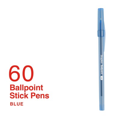 Staples Ballpoint Pen, Medium Point, 1.0mm, Blue Ink, 60/Pack (ST52863	)