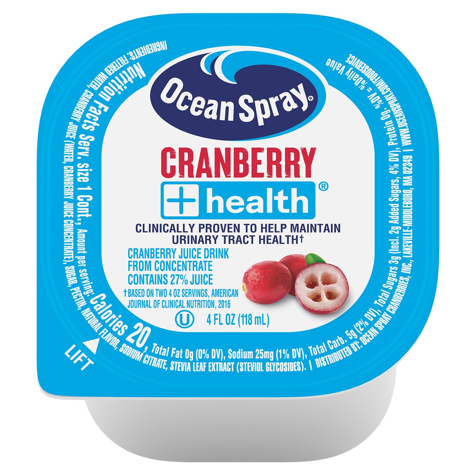 Ocean Spray Cranberry +Health Juice, No Pulp, 4 oz., 48/Pack (220-02962)