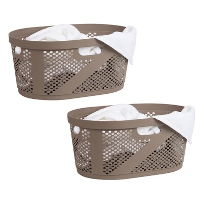 Mind Reader 10.57-Gallon Laundry Basket with Handles, Plastic, Tan, 2/Set (2HHAMP40-BRNM)