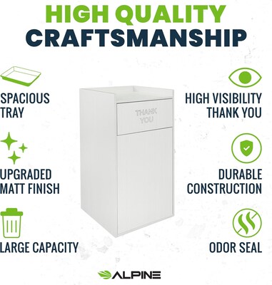 Alpine Industries Wood Trash Can Enclosure with Tray Top, 40 Gallon, White, 2/Pack (476-WHI-2PK)