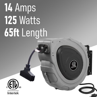 Hose Reel Pro 65 ft. Extension Cord Reel, 3-Outlet, 12 AWG, Gray (EC-GY-65)