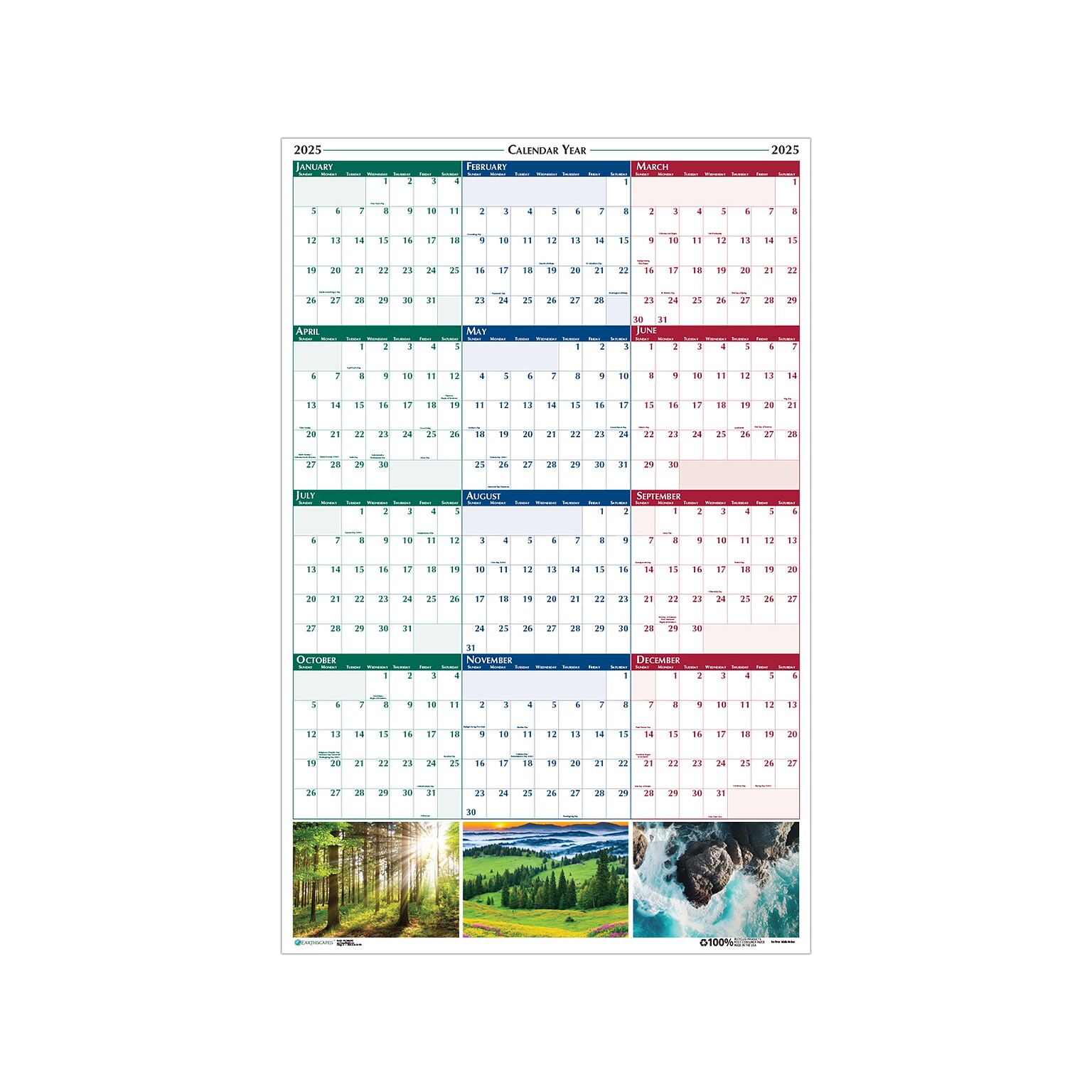 2025 House of Doolittle Earthscapes 24" x 37" Yearly Dry Erase Wall