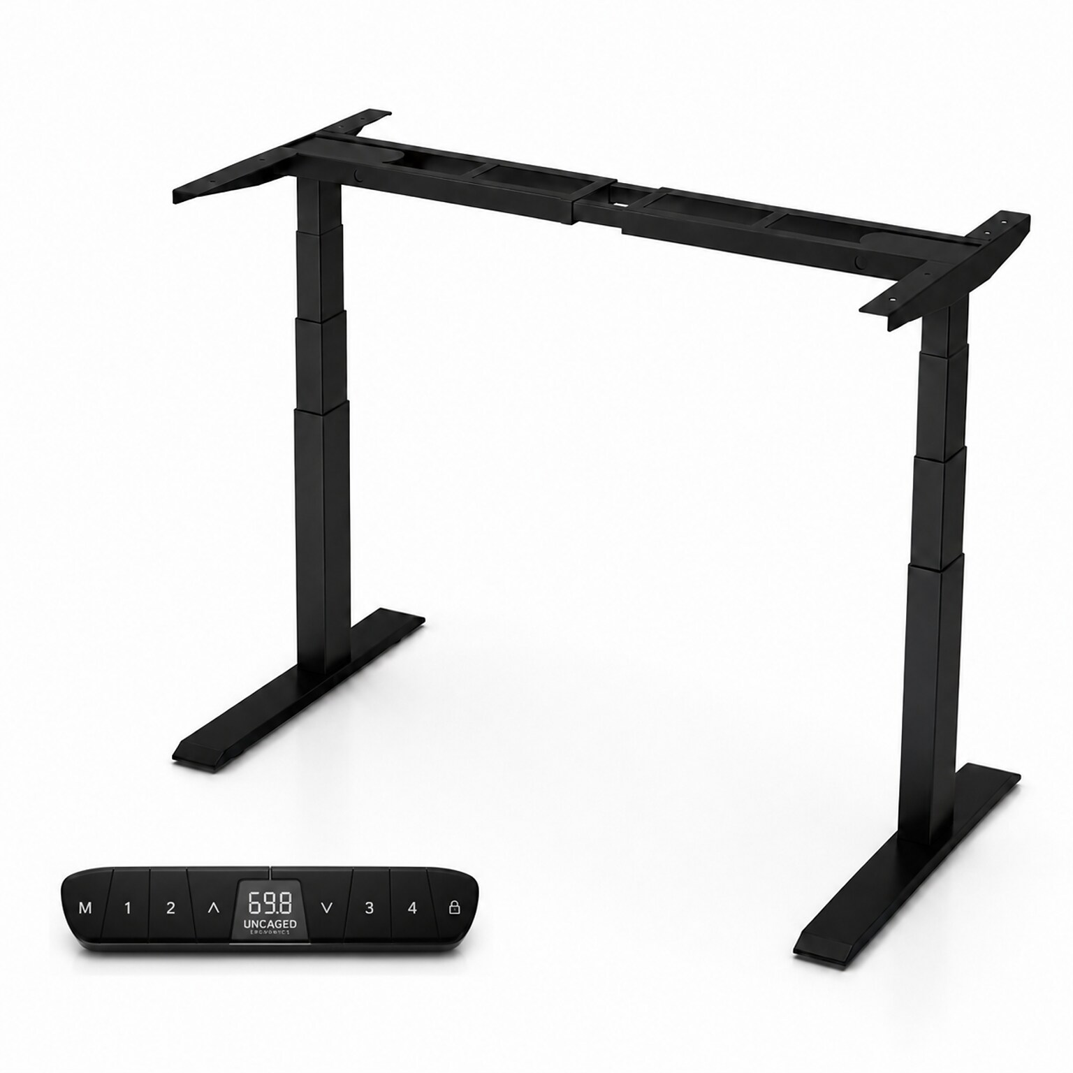 Uncaged Ergonomics Rise Up 3-stage Dual Motor Electric Standing Desk Frame, Black, Desktop Not Included (RUB)