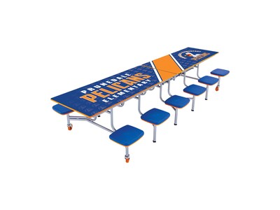 AmTab Rectangular Mobile Cafeteria Table w/ 12 Stools, 30" x 145", Assorted Colors (MST1212)